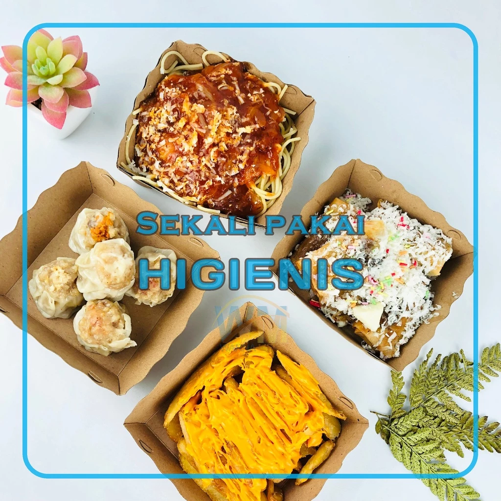 id-11134201-23030-n89azo13d7nv1e Paper Food Tray S 10x10x3,5 / Piring Nampan Kertas / Alas Tempat Makan / Tempat Makan Kentang Sosis Burger / Nampan Makanan Kerta - Gambar 1